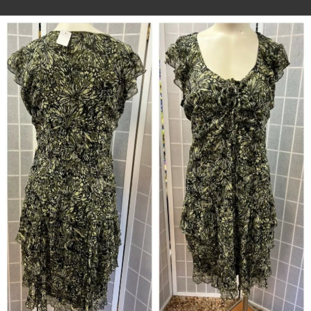 Armand Thiery, dress, casual,  flowers print,  green/black, size L.: